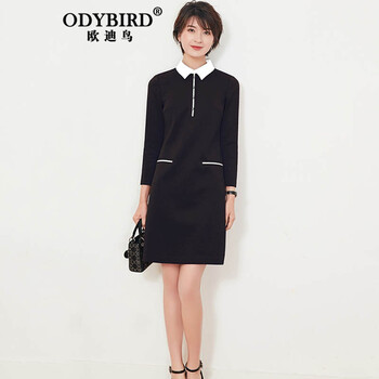 歐迪鳥（ODYBIRD） 純色 拼接，紐扣，拉鏈 連衣裙
