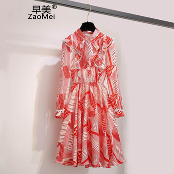 早美（ZaoMei） 圓點(diǎn) 荷葉邊，鏤空，褶皺，蝴蝶結，紗網(wǎng) 連衣裙