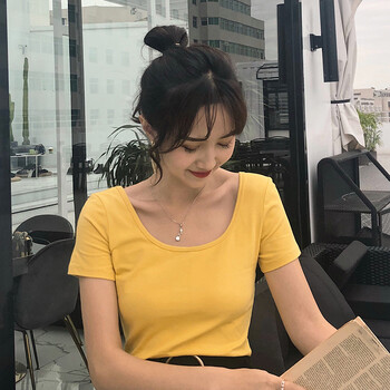 山朵棉 露背 短袖 T恤 女 圓領(lǐng)