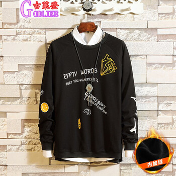 古萊登（GODLIKE） 長袖 男士T恤 加絨黑色 XL，L，XXL，XXXL，M，加大