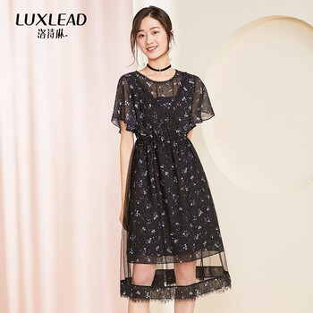 洛詩琳（LUXLEAD） 碎花 拼接，印花，紗網(wǎng) 連衣裙