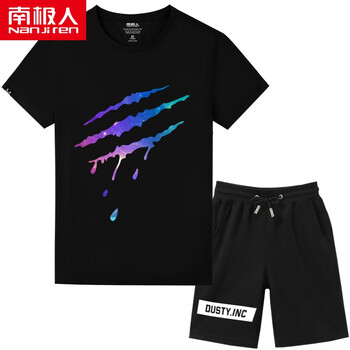 南極人（Nanjiren） 短袖 男士T恤 黑衣/星空爪痕 黑褲/INC 