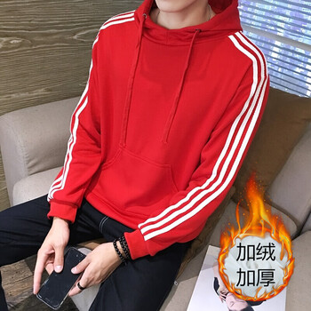 凌登（LingDeng） 七分袖 男士T恤 加絨三桿連帽衛(wèi)衣紅色加絨款 XL，L，M，XXL
