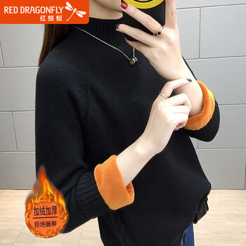 女高領(lǐng)黑色毛衣中長款