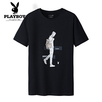 花花公子（PLAYBOY PHYSICAL） 短袖 男士T恤 黑色（218） 