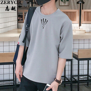 志越（ZERYOR） 五分袖 男士T恤 灰色 