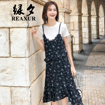 綠夕（REAXUR） 碎花 荷葉邊，拼接 連衣裙