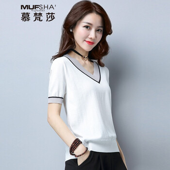 慕梵莎（MUFANSHA）  短袖 T恤 女 V領(lǐng)