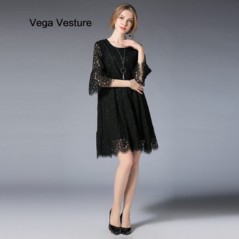 VEGA VESTURE 純色 鏤空，褶皺，蕾絲 連衣裙