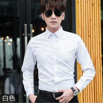 凌登（LingDeng） 長(zhǎng)袖 男士T恤 純色長(zhǎng)袖襯衫白色 