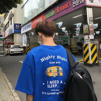 歐簡(jiǎn)圖（oujiantu）（oujiantu） 五分袖 男士T恤 C05藍色 