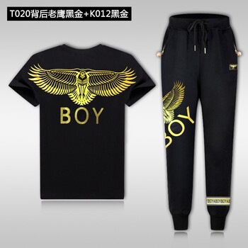 PW&BOY 短袖 男士T恤 T020背后老鷹黑金+K012黑金 