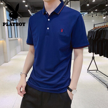 花花公子（PLAYBOY） 短袖 男士T恤 19063深藍(lán)色 