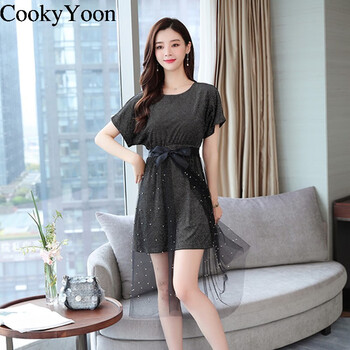CookyYoon 純色 拼接，不規(guī)則，褶皺，綁帶 連衣裙