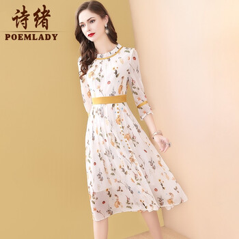 詩(shī)緒（POEMLADY）  拼接，抽褶，拉鏈，紐扣，褶皺，印花，木耳邊 連衣裙
