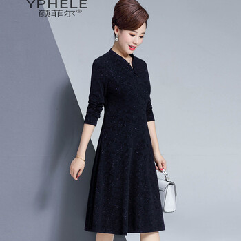 顏菲爾（YPHELE） 純色 拼接，紐扣，拉鏈，提花 連衣裙