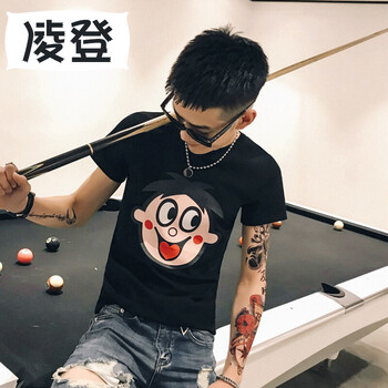 凌登（LingDeng） 短袖 男士T恤 黑色旺仔B070 