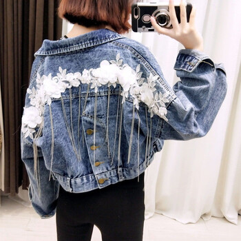 ZZ&FF  長袖 女 短外套 鏈條，口袋，刺繡，流蘇，立體裁剪，水洗，立體裝飾