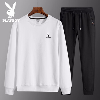 花花公子（PLAYBOY） 長(cháng)袖 男士T恤 1855黑白(衣褲套裝) 