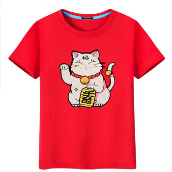 倪芯哲（N.XINZHE） 短袖 男士T恤 紅T招財貓 S，XL，4XL，XS，L，M