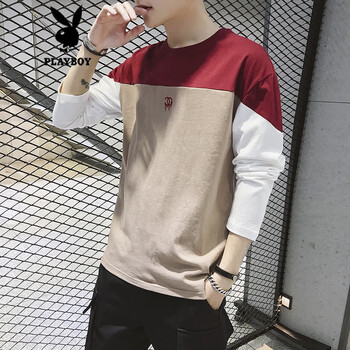 花花公子（PLAYBOY） 長袖 男士T恤 331酒紅 
