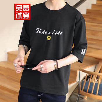 賓水 五分袖 男士T恤 K7705黑色 