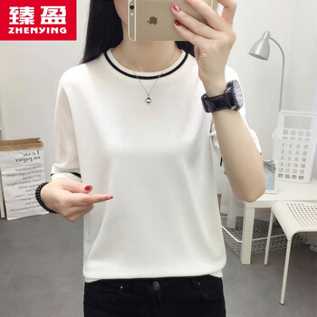 臻盈（ZHENYING） 螺紋 短袖 T恤 女 圓領(lǐng)