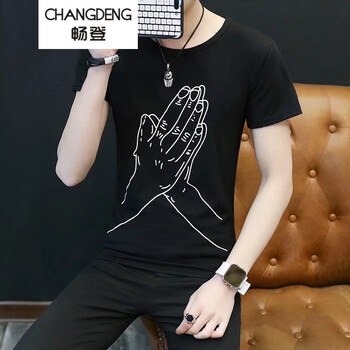 暢登（CHANGDENG） 短袖 男士T恤 手掌黑色 
