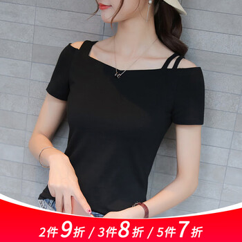 意跡（YIJI） 不對(duì)稱，深V款，露肩，露背 短袖 T恤 女 V領(lǐng)