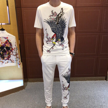 Egocentric Artist 短袖 男士T恤 白色【燙鉆刺繡老鷹】 