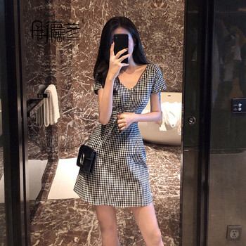 丹德蘭（Dandelan） 格子 拼接，格子 連衣裙
