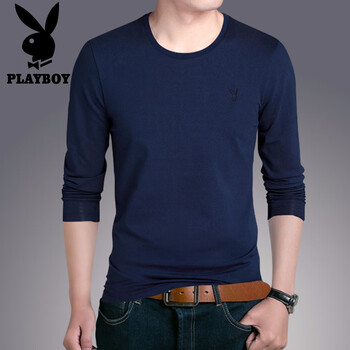 花花公子（PLAYBOY ESTABLISHED 1953） 長(cháng)袖 男士T恤 深藍（圓領(lǐng)） 