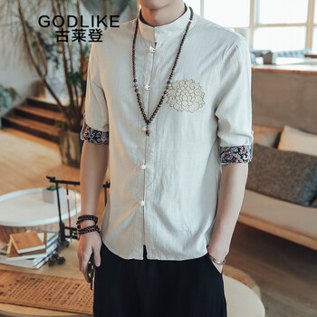 古萊登（GODLIKE） 長袖 男士T恤 米白色YM04 