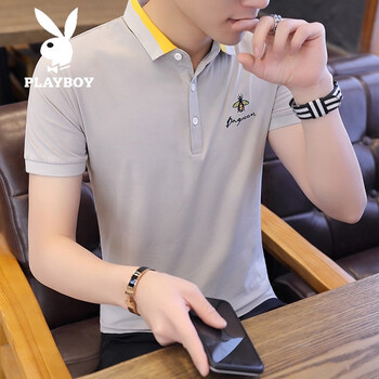 花花公子（PLAYBOY） 短袖 男士T恤 淺灰 