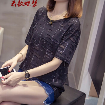 云妝蝶夢(mèng) 印花，立體裁剪 短袖 T恤 女 圓領(lǐng)