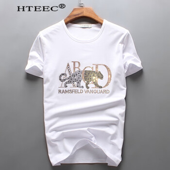 hteec 短袖 男士T恤 白色-金錢(qián)豹 