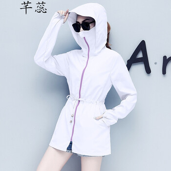 芊蕊（Qianrui） 連帽 長袖 女 短外套 鏈條，口袋，拼接，拉鏈，綁帶，多口袋