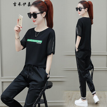 吉禾伊嘉 口袋，拼接，綁帶，印花 短袖 T恤 女 圓領(lǐng)