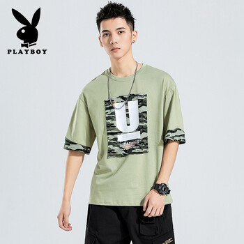 花花公子（PLAYBOY ESTABLISHED 1953） 五分袖 男士T恤 3007抹茶綠 