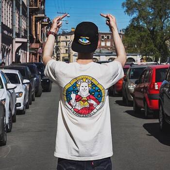 鄧尼斯 短袖 男士T恤 白色 圣母貓 