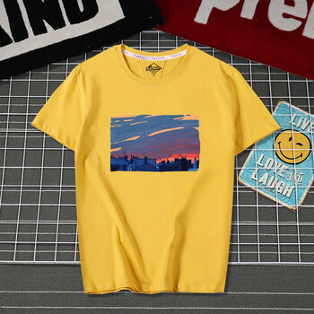 森馬（SEnMA） 短袖 男士T恤 黃色 黃昏插畫(huà) 