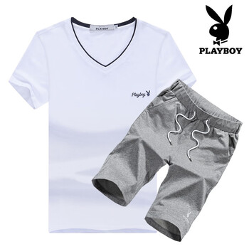 花花公子（PLAYBOY） 短袖 男士T恤 白+灰  