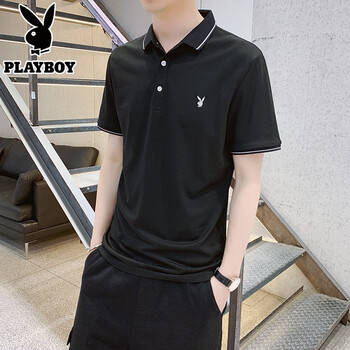 花花公子（PLAYBOY） 短袖 男士T恤 19061黑色 