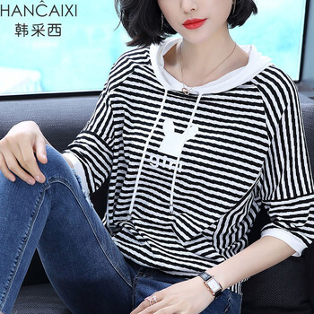韓采西（HANCAIXI） 印花 短袖 T恤 女 連帽