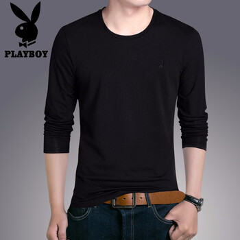 花花公子（PLAYBOY ESTABLISHED 1953） 長(zhǎng)袖 男士T恤 黑色（圓領(lǐng)） 
