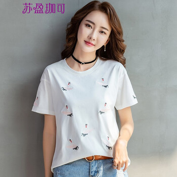 圓領(lǐng)印花短袖，讓你秒變小仙女范