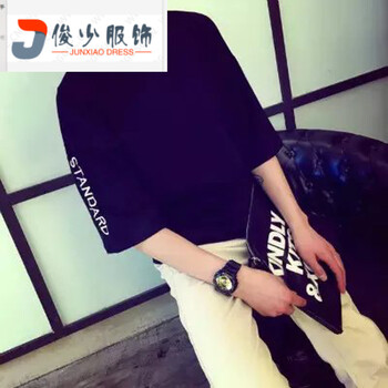 尊尚鳥(niǎo)（ zunshangniao） 短袖 男士T恤 字母五分袖 黑色 