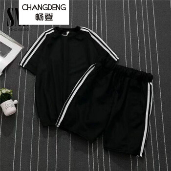 暢登（CHANGDENG） 短袖 男士T恤 黑色三桿套裝 單套裝 