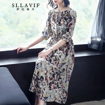 薩拉維夫（SLLAVIF） 碎花 褶皺，綁帶，印花 連衣裙