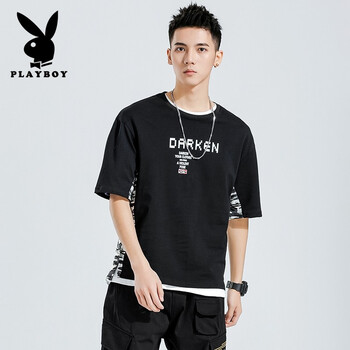 花花公子（PLAYBOY ESTABLISHED 1953） 五分袖 男士T恤 3005黑色 